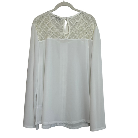 Cato Womens Chiffon Blouse Size 18/20 White Ivory Long Sleeve Lace Accent Career - Picture 3 of 6